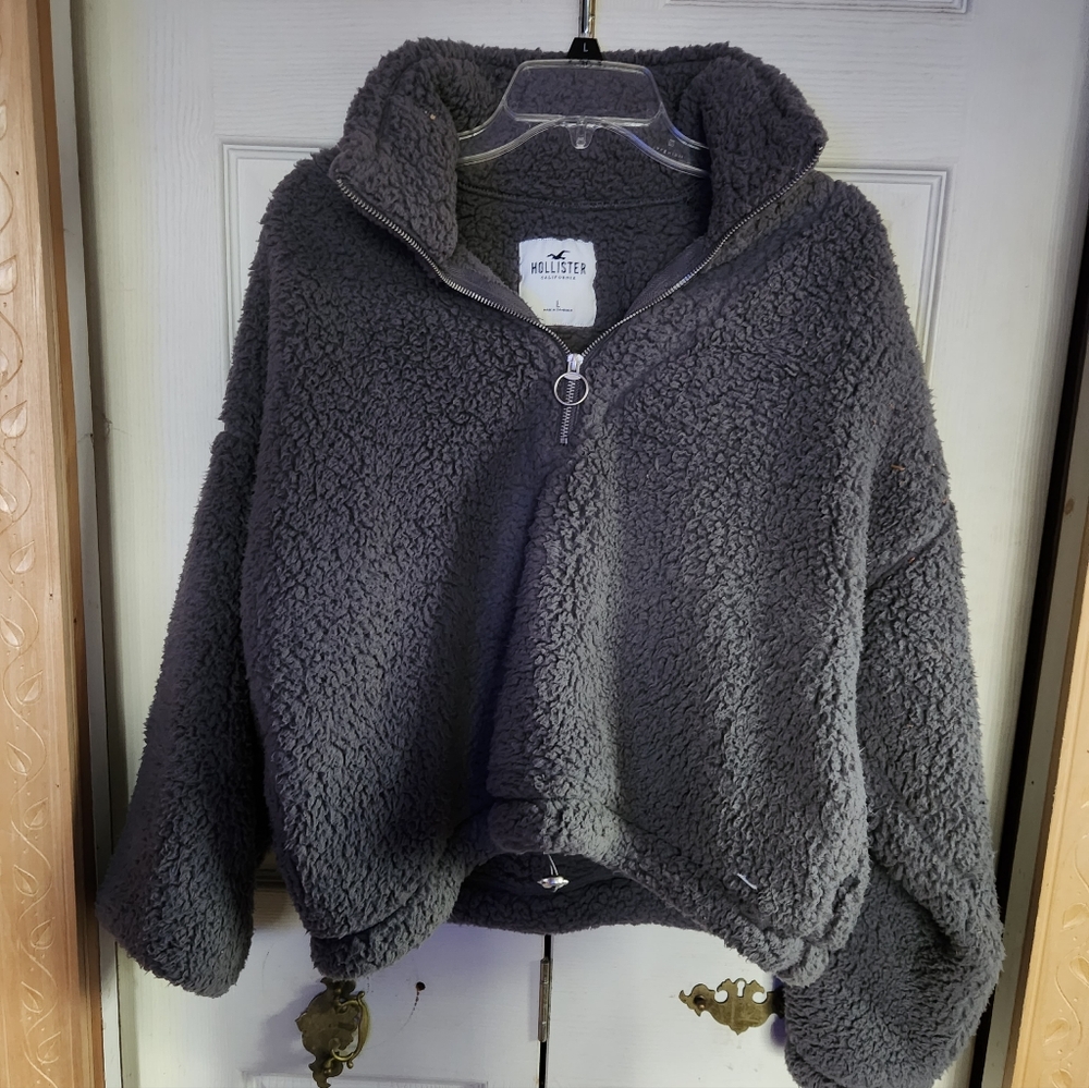 Hollister Charcoal Fleece Half-Zip Jacket - Picture 3 of 9